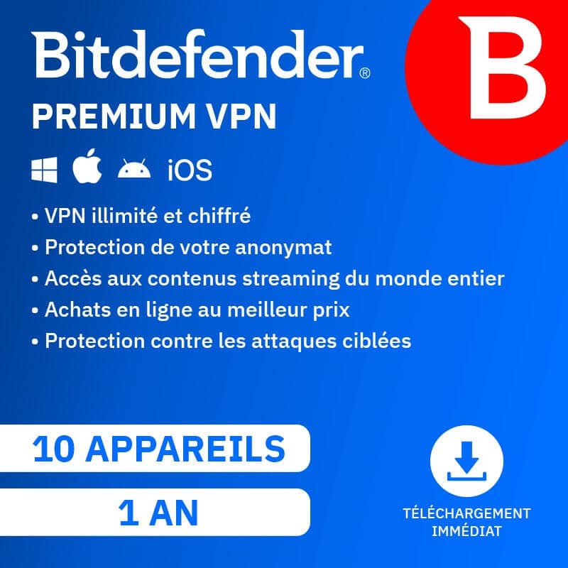 Bitdefender Premium VPN 2026 | Renouvellement automatique | 10 Appareils | 1 An | Téléchargement